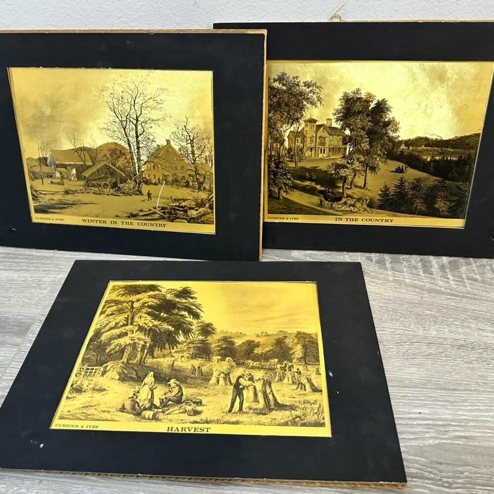 Set of 3 - Curriers & Ives Etchings